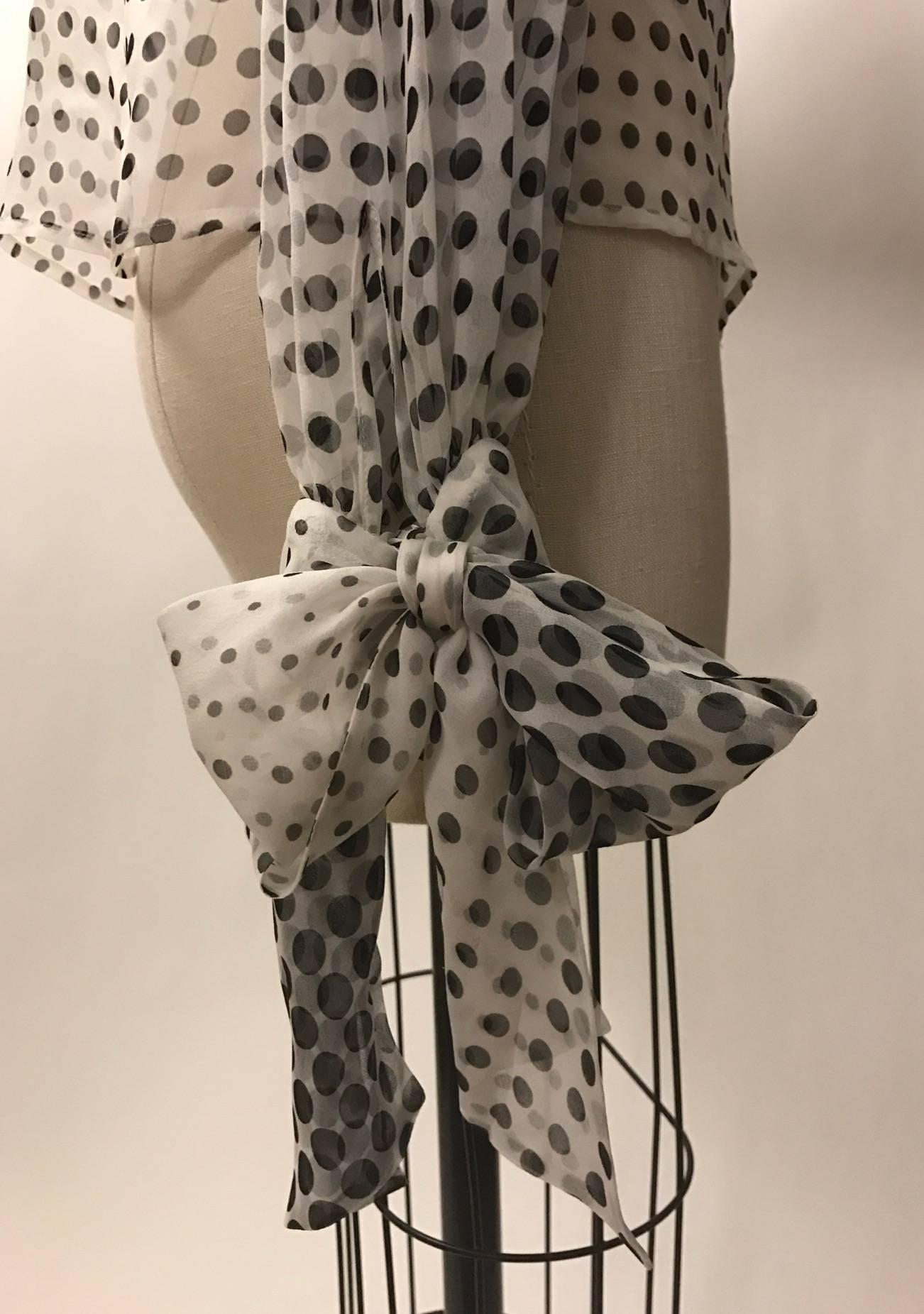 Gray Alexander McQueen 2007 Bow Neck and Sleeve Black and White Silk Polka Dot Blouse