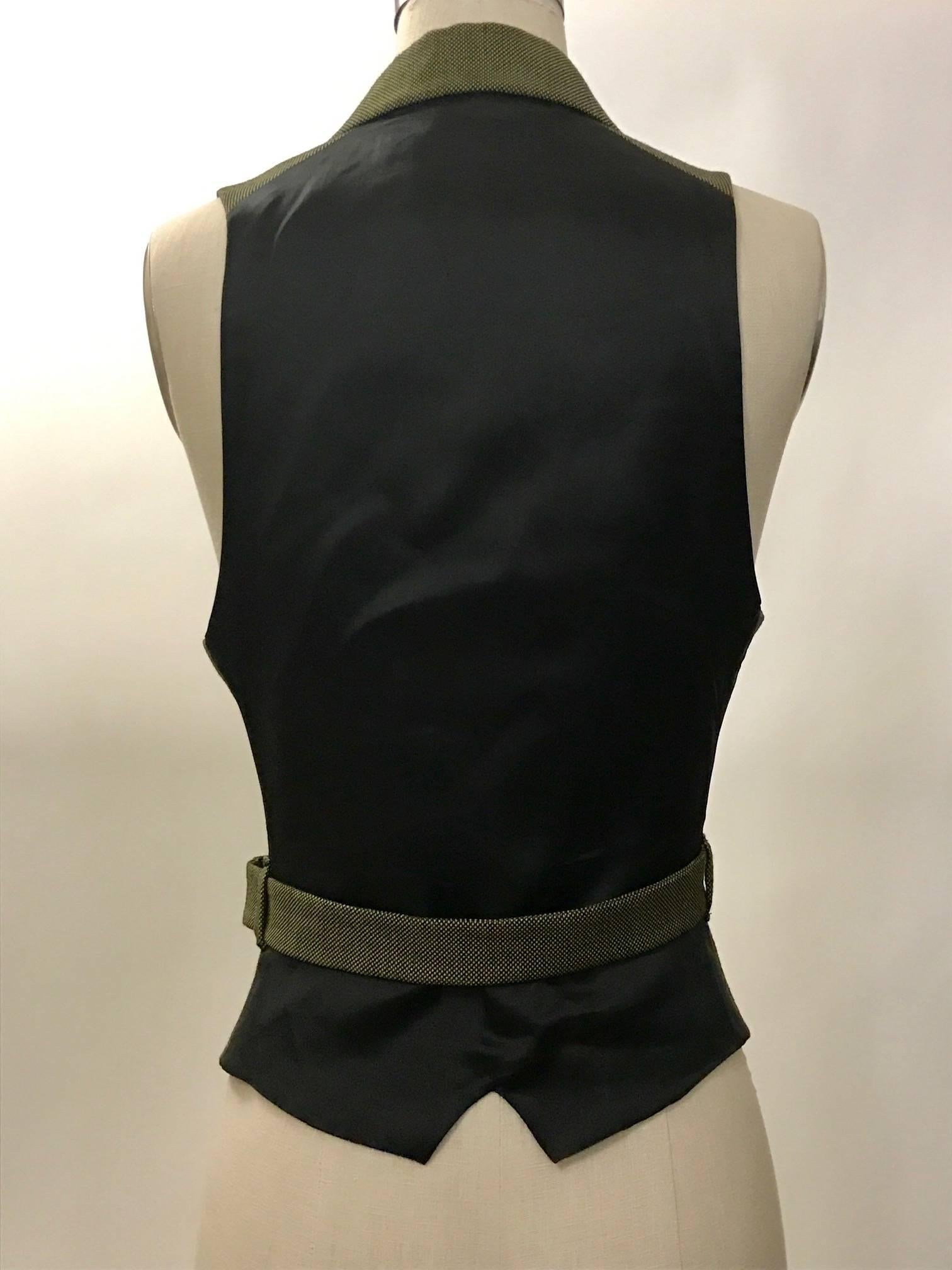 Alexander McQueen 2001 Runway Green and Black Belted Waistcoat Vest In Excellent Condition In San Francisco, CA