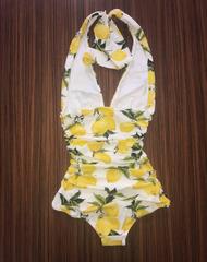 Dolce & Gabbana New with Tags White Yellow Lemon Print Swim Suit Bathing Suit