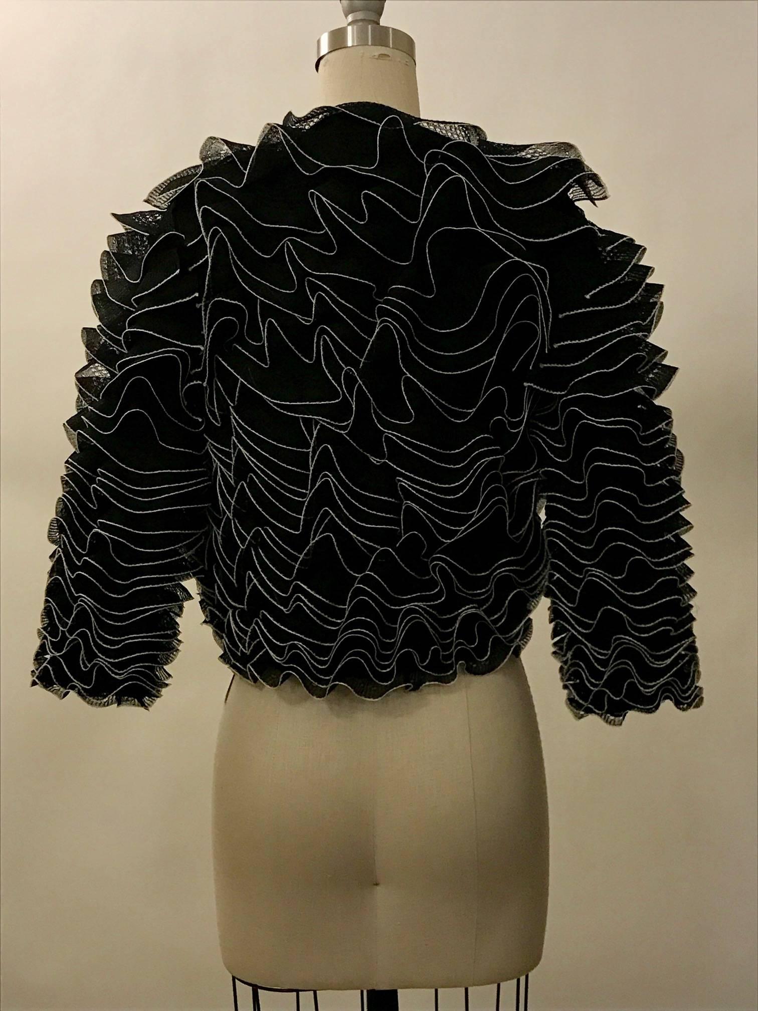 Alexander McQueen Black and Ivory White Ruffle Frill Cardigan Knit ...