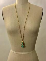 Oscar de la Renta Gold tone and Turquoise Coral and Shell Long Necklace