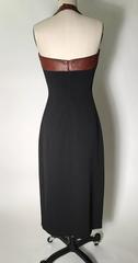 Thierry Mugler Unworn Black and Faux Leather Halter Apron Style Midi Dress, 1990