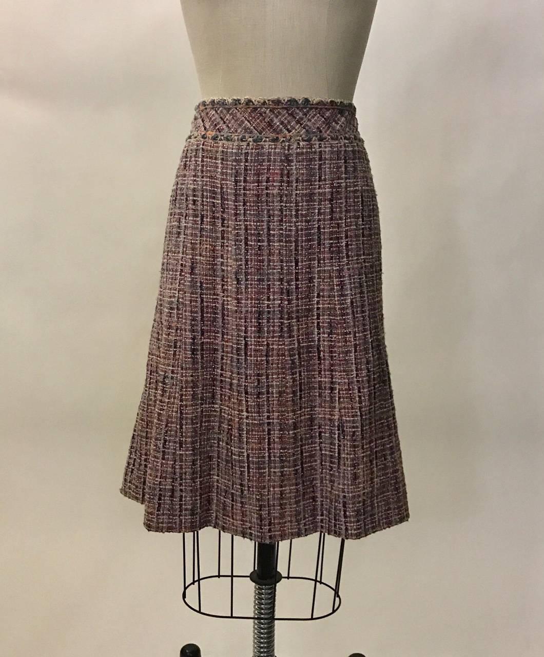 Chanel 03A Multicolor A-Line Skirt Suit Ensemble with Scarf In Excellent Condition In San Francisco, CA