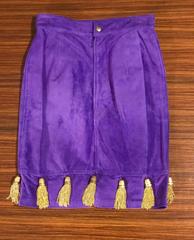 Moschino Vintage Purple Violet Suede Pencil Skirt  Gold Tassel Thimbles, 1980s