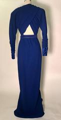 James Galanos Met Museum Collection Blue Deep V Neck Belted Gown Dress