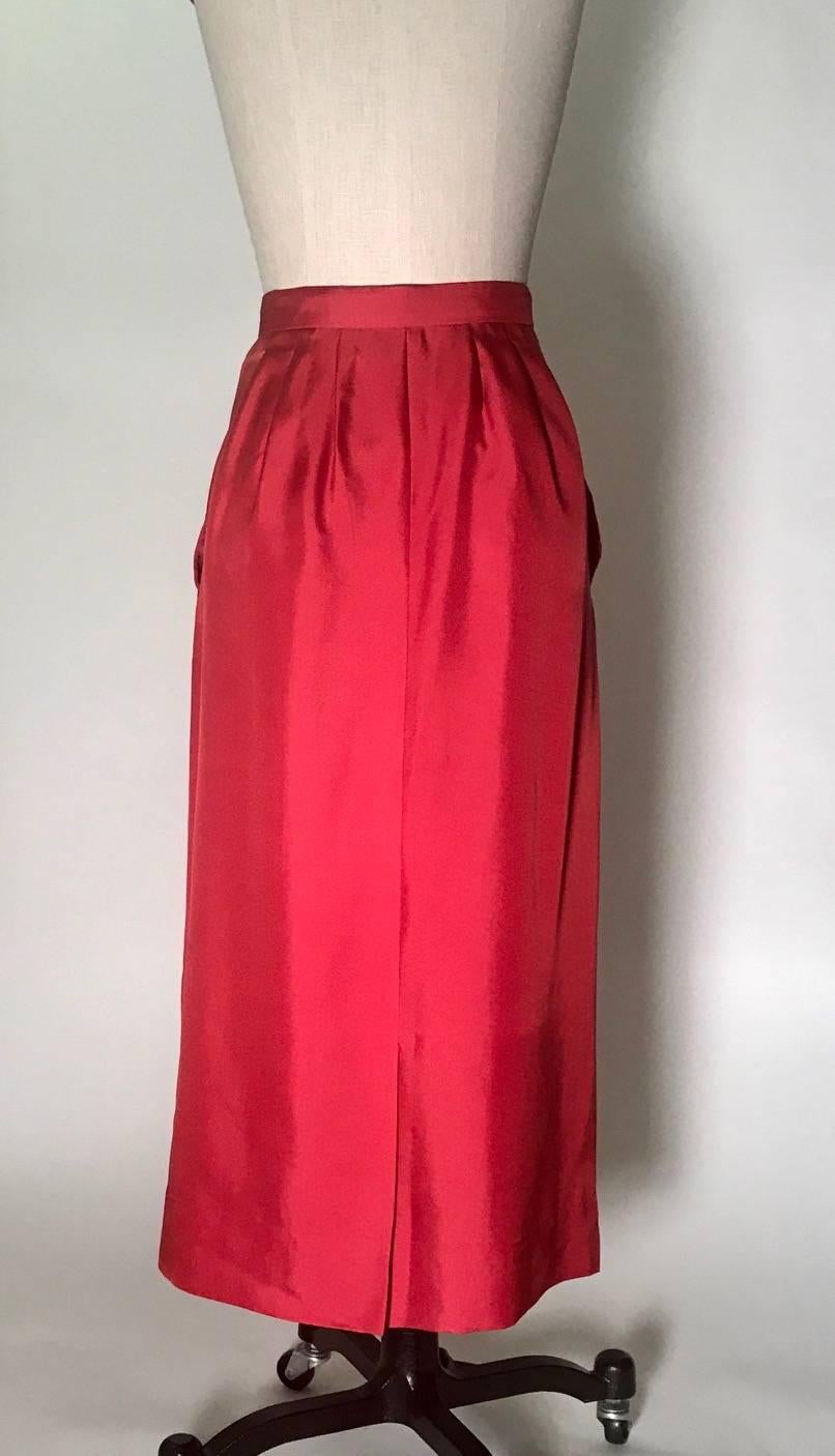 Women's Christian Dior New York Original Early 1950s Red Silk Pencil Skirt Suit