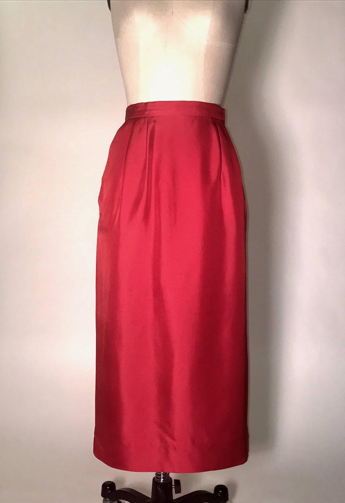 Christian Dior New York Original Early 1950s Red Silk Pencil Skirt Suit In Good Condition In San Francisco, CA