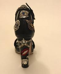 Alexander McQueen Crystal Obsession Embroidered Mirrored Black Leather Sandal