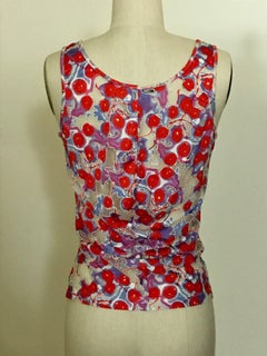 Alexander McQueen 2003 Semi-Sheer Cherry Print Red White Blue Purple Tank Top