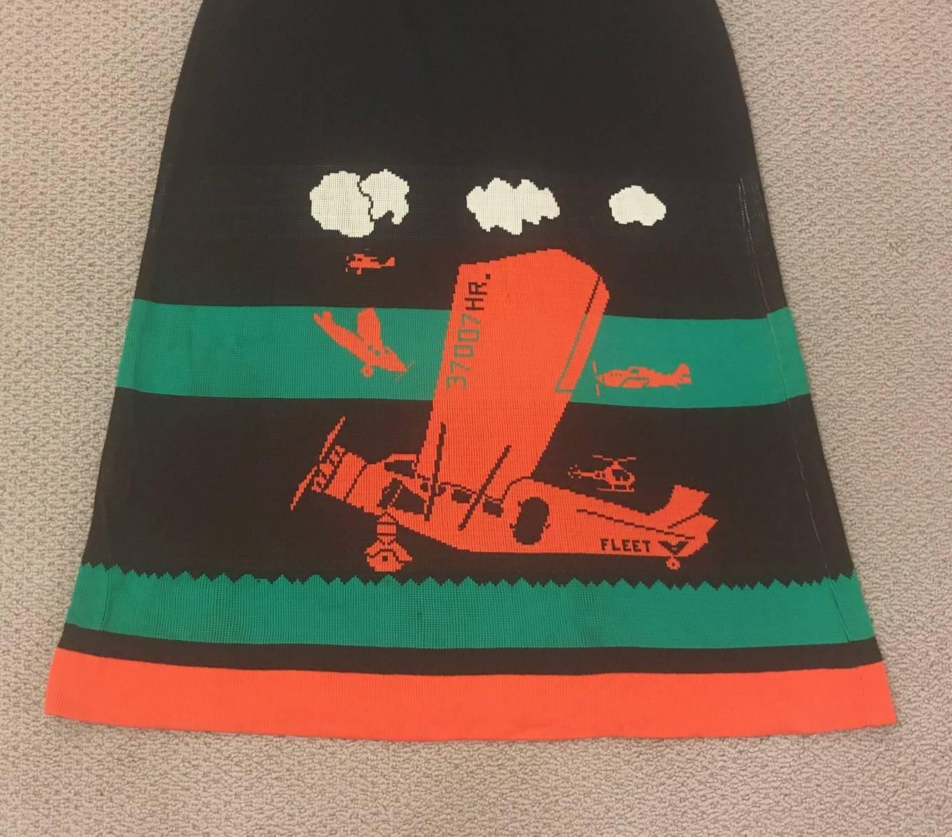 Giorgio Sant'Angelo Knit 1970s Airplane Print Black Sweater Maxi Dress 1