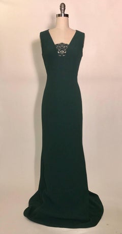 Alexander McQueen New Dark Green Lace Detail Sleeveless Silk Gown