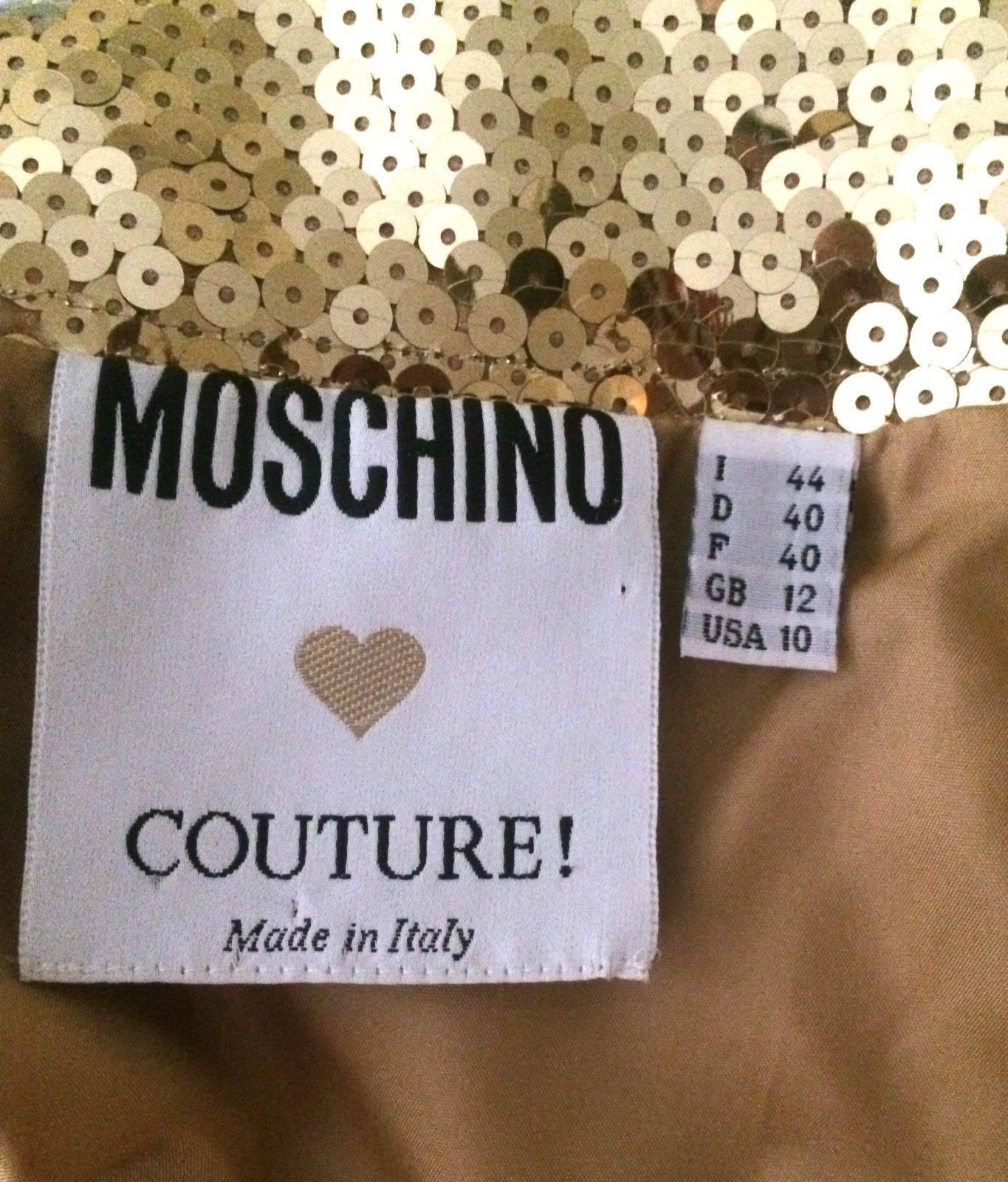 Moschino Couture Gold Sequin Cropped Bustier and Skirt Set, 1990s In Excellent Condition In San Francisco, CA