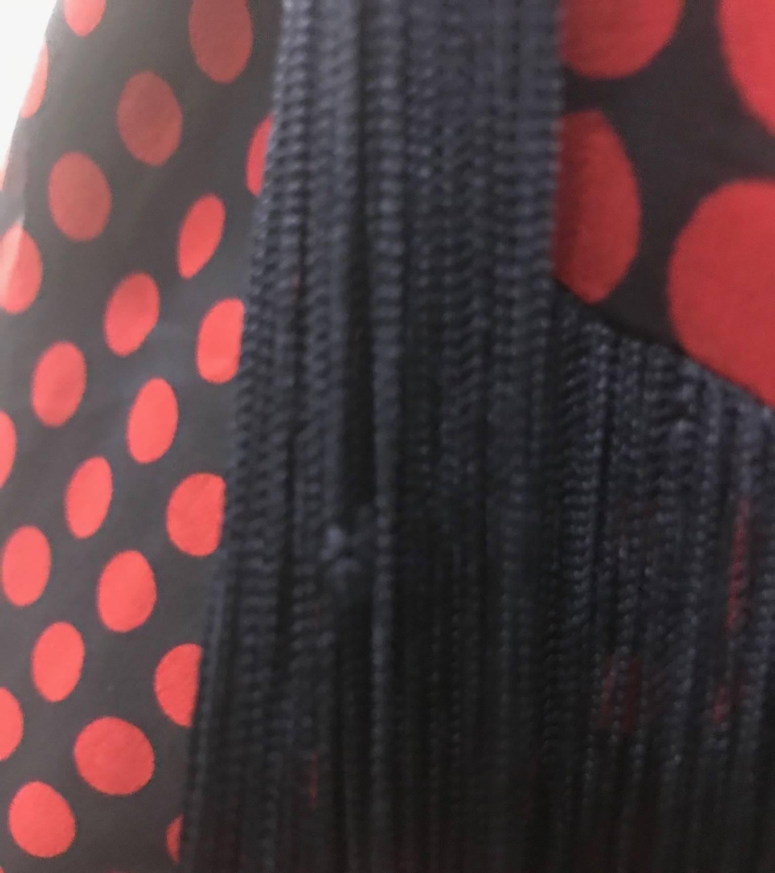 Alexander McQueen Red and Black Silk Polka Dot Fringed Scarf Halter Top, 2007  3