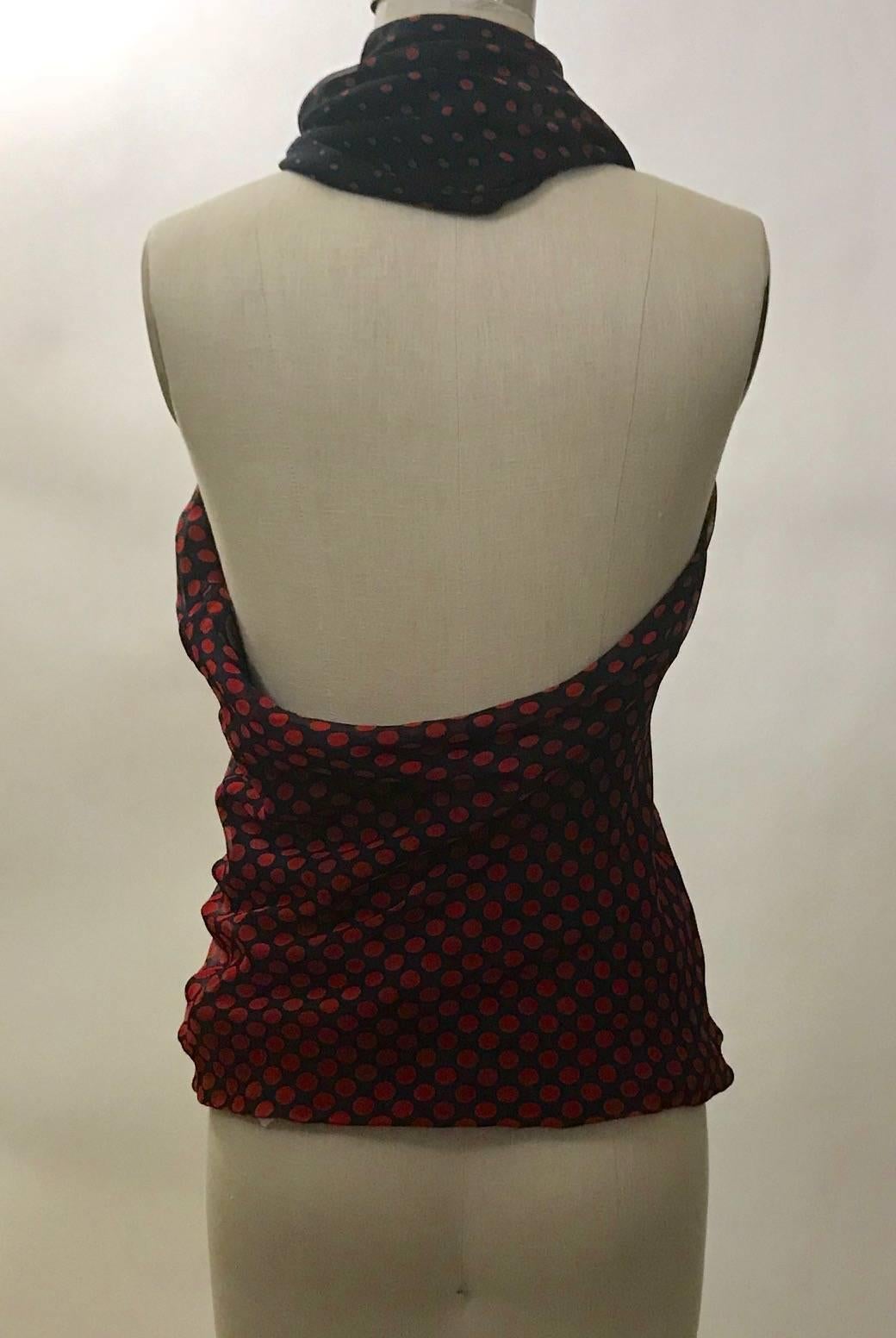 Alexander McQueen Red and Black Silk Polka Dot Fringed Scarf Halter Top, 2007  In New Condition In San Francisco, CA