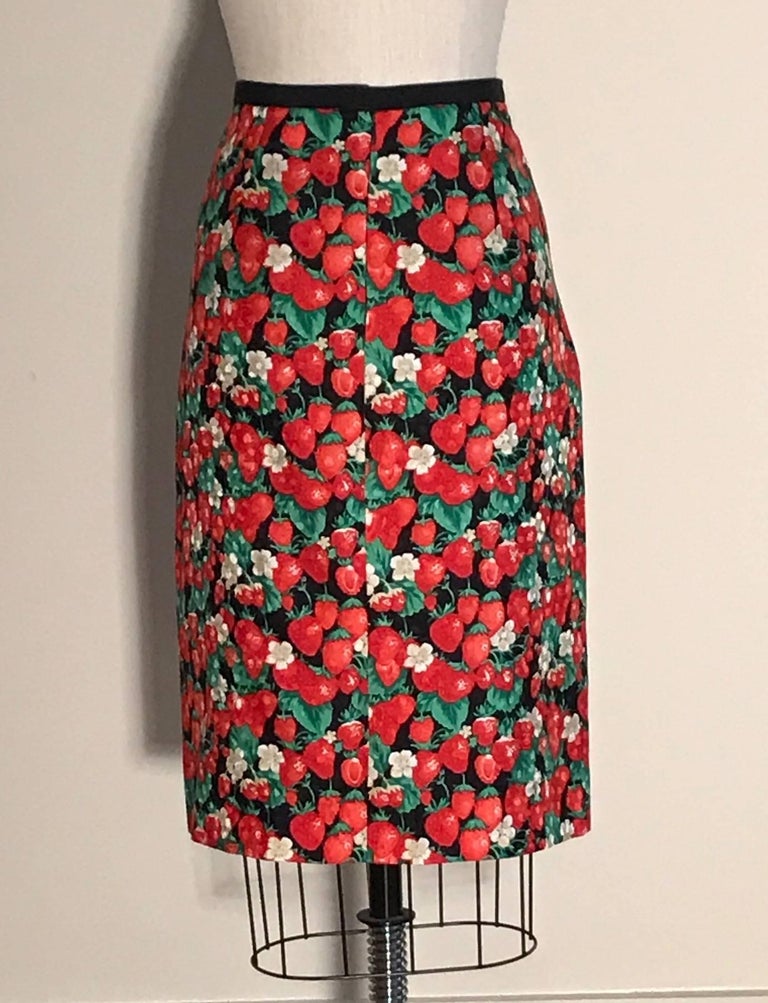 Dolce and Gabbana Strawberry Print Silk Pencil Skirt Black and Red at ...