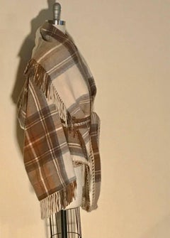 Alexander McQueen 2005 Runway Plaid Fringe Wool Wrap Jacket Coat