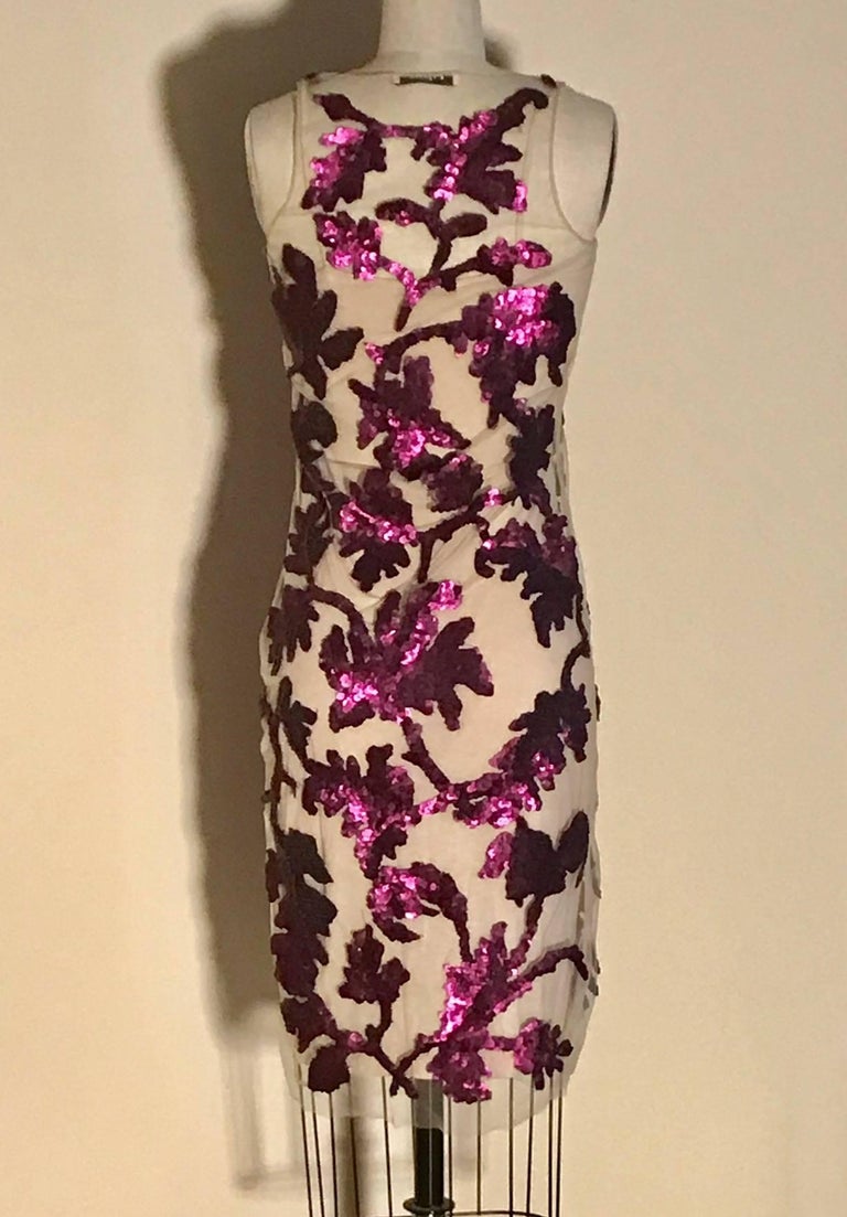 Givenchy Purple Sequin Embellished Floral on Nude Mesh Dress at 1stDibs ...