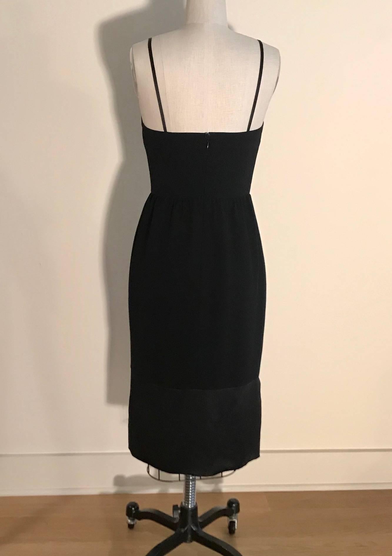 Chanel Little Black Dress with Silk Trim and Asymmetrical Top,  1990s  In Excellent Condition In San Francisco, CA