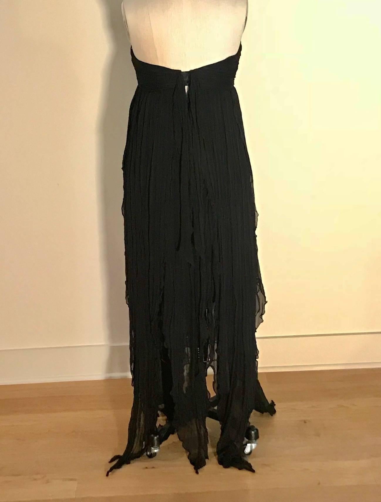 Alexander McQueen Black Silk Stripe Strapless Dress Gown with Floaty Skirt, 2008 In Excellent Condition In San Francisco, CA