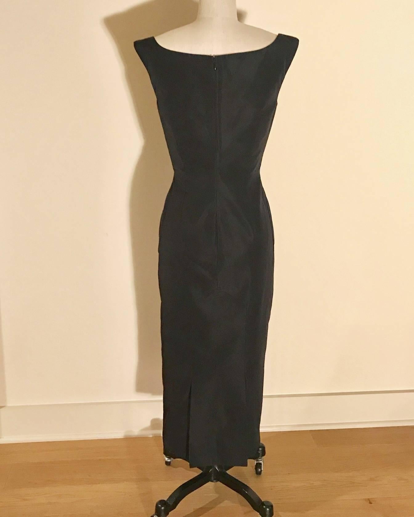 Women's Alexander McQueen Black Silk Sleeveless Midi Wiggle Dress with Lace Trim, 2005 