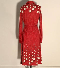 Roberta di Camerino Red and Cream Polka Dot Shirt Dress, 1970s
