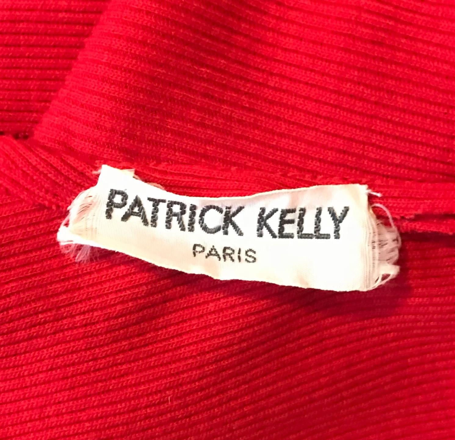Women's Patrick Kelly Red Rib Knit Raw Edged Backless Body-Con Maxi Dress, 1980s 