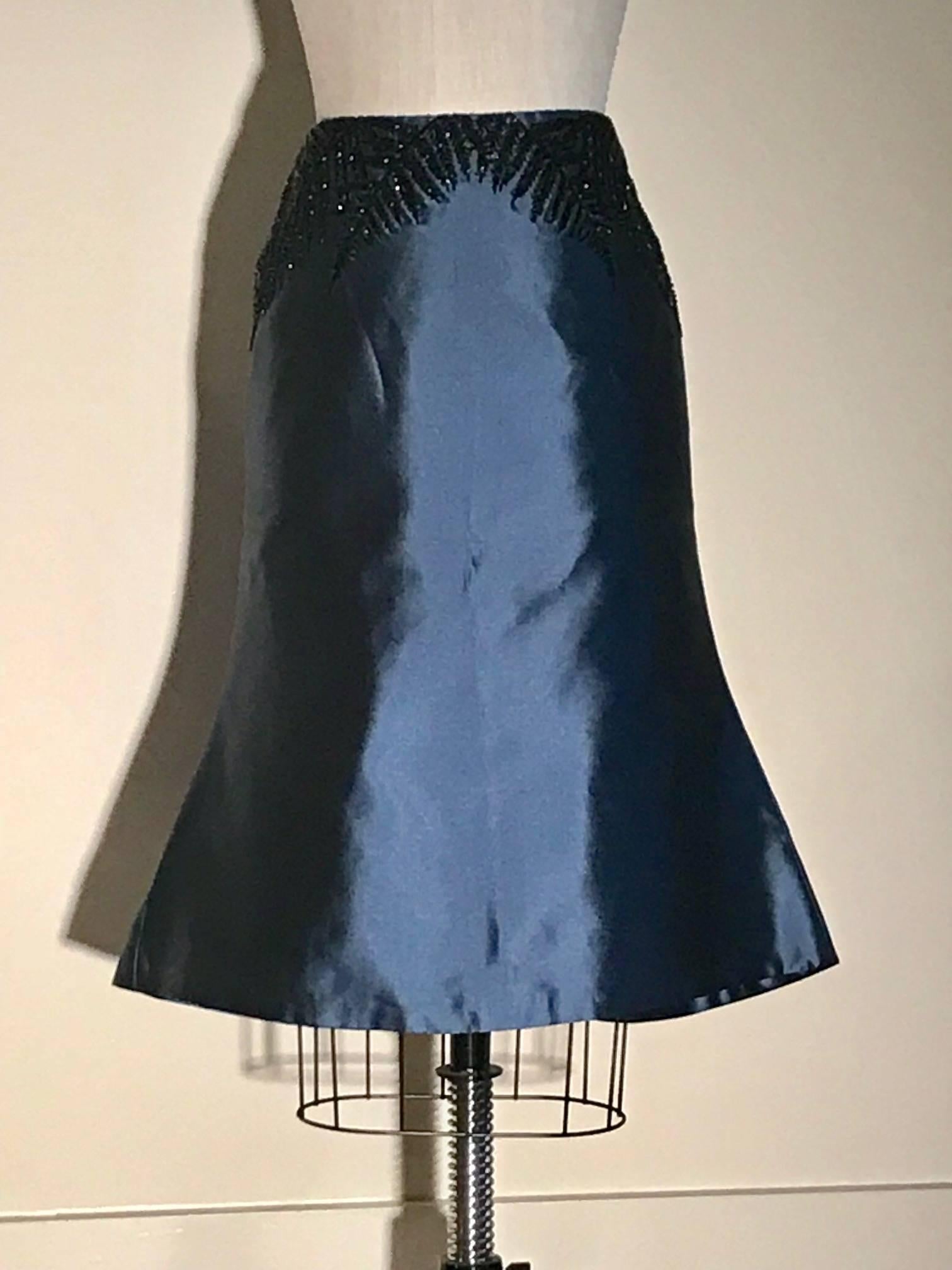 Alexander McQueen Blue Silk Beaded Detail Skirt Suit Jacket, 2007  1