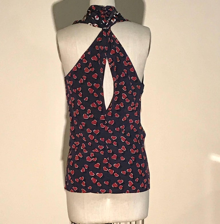 New Gucci Heart and Beach Ball Print Navy Silk Halter Top For Sale at ...