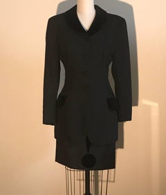 Moschino Cheap & Chic 1990s Black Question Mark Jacket and Skirt Suit