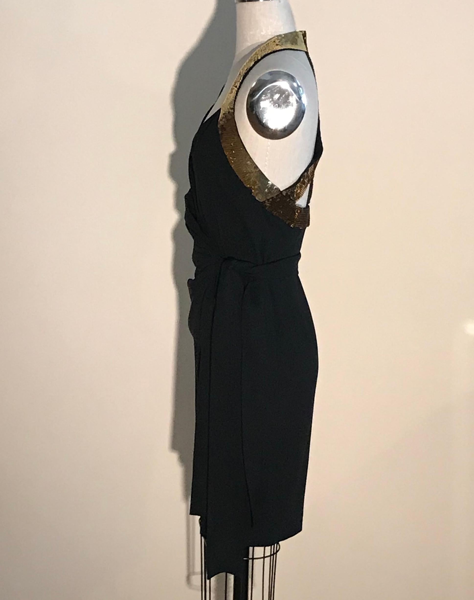Moschino Peace Sign Black and Gold Sequin Reissue Wrap Dress, 2013  In Good Condition In San Francisco, CA