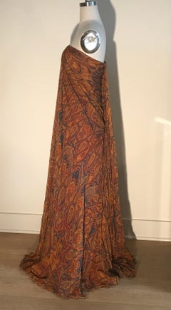Alexander McQueen 2008 Orange and Blue Paisley Silk Strapless Gown Maxi Dress