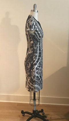 Alexander McQueen 2009 Eiffel Tower Print Dress Grey Silk