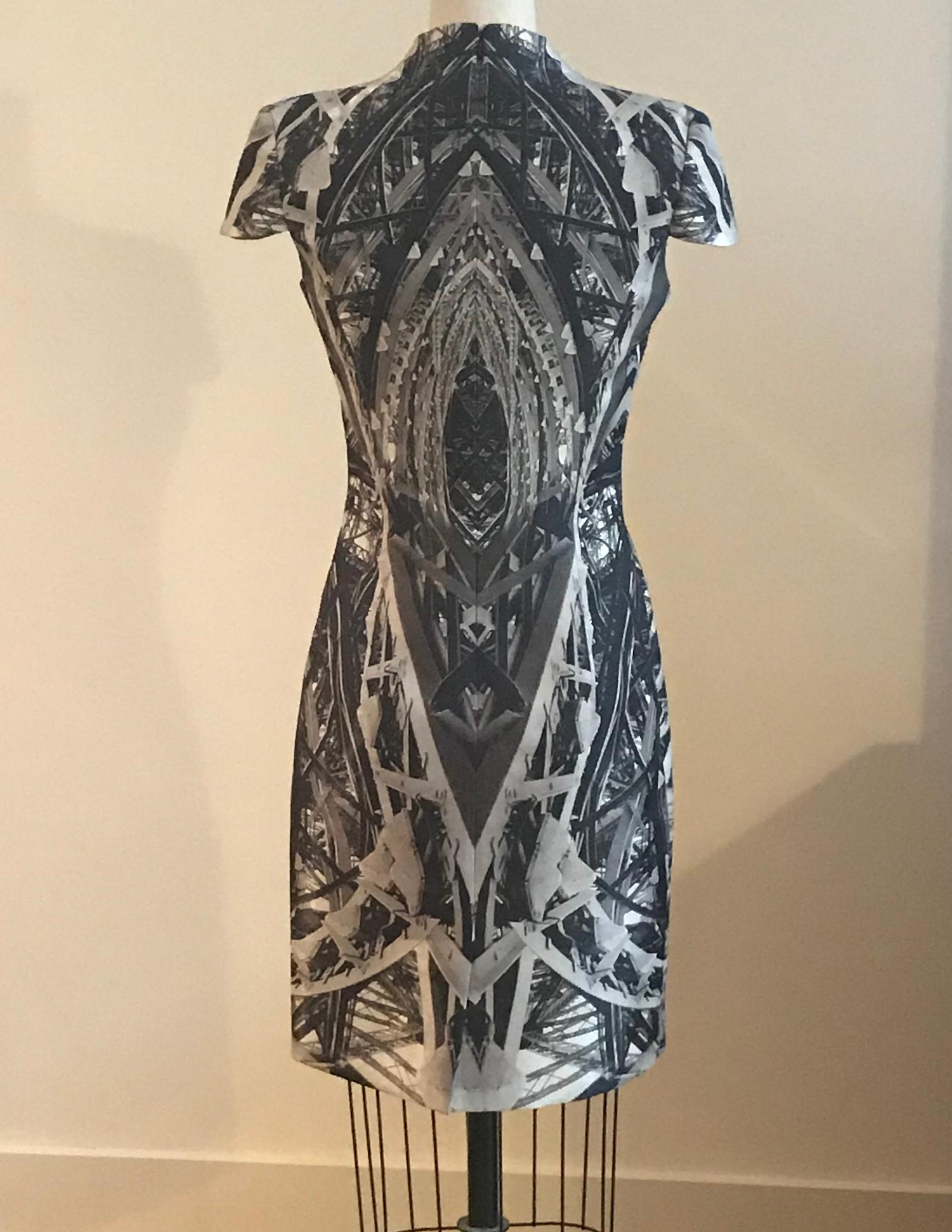 Gray Alexander McQueen 2009 Eiffel Tower Print Dress Grey Silk