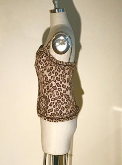 Alexander McQueen 2005 Leopard Print Corset Bustier Style Tank Top Velvet Detail