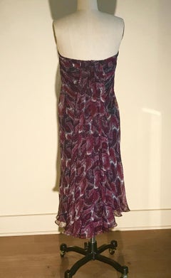 Alexander McQueen Purple Fish Print Silk Chiffon Draped Dress Bustier Top, 2008