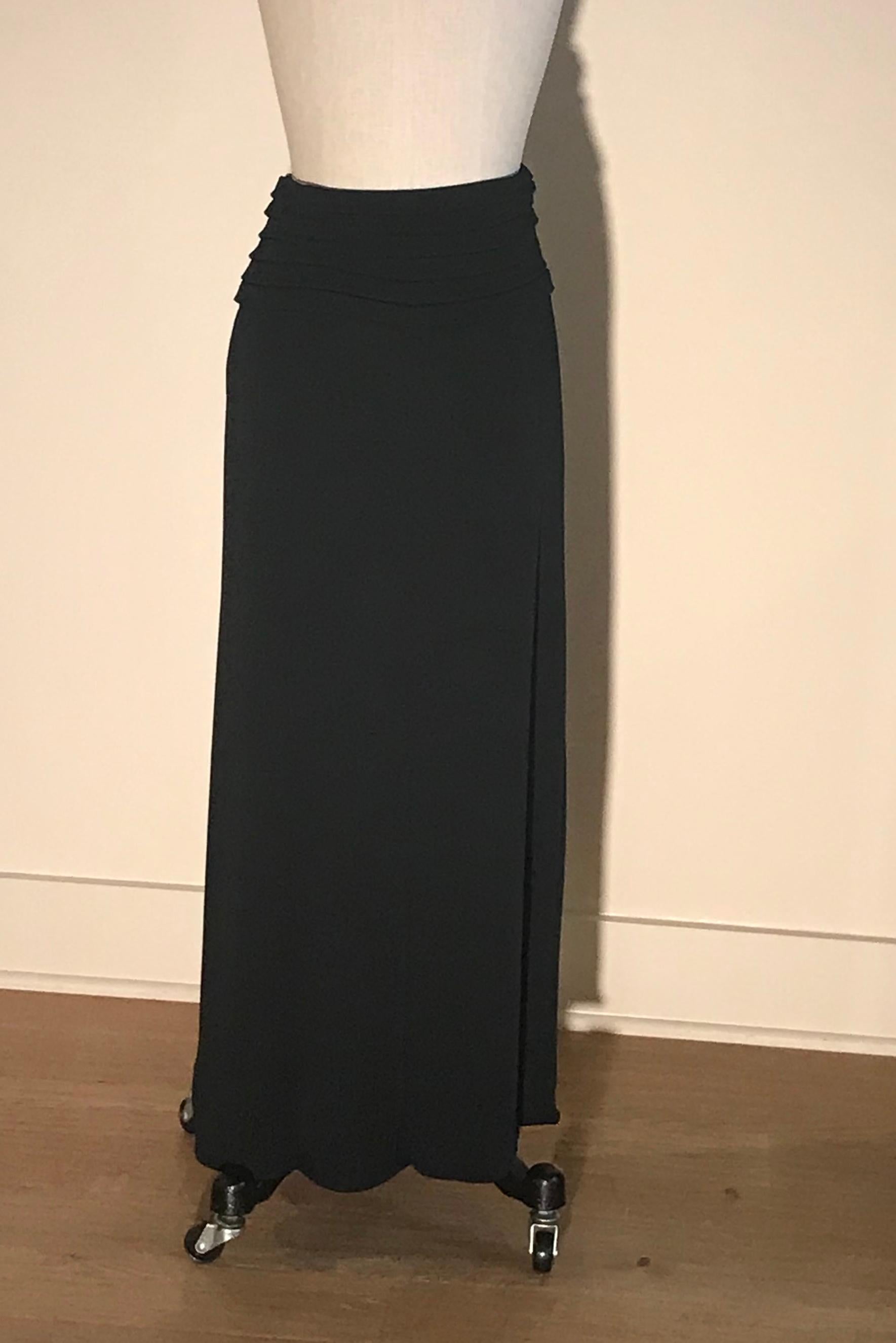 Giorgio Armani Black Midi Skirt with Horizontal Pleat Detail at Waist ...
