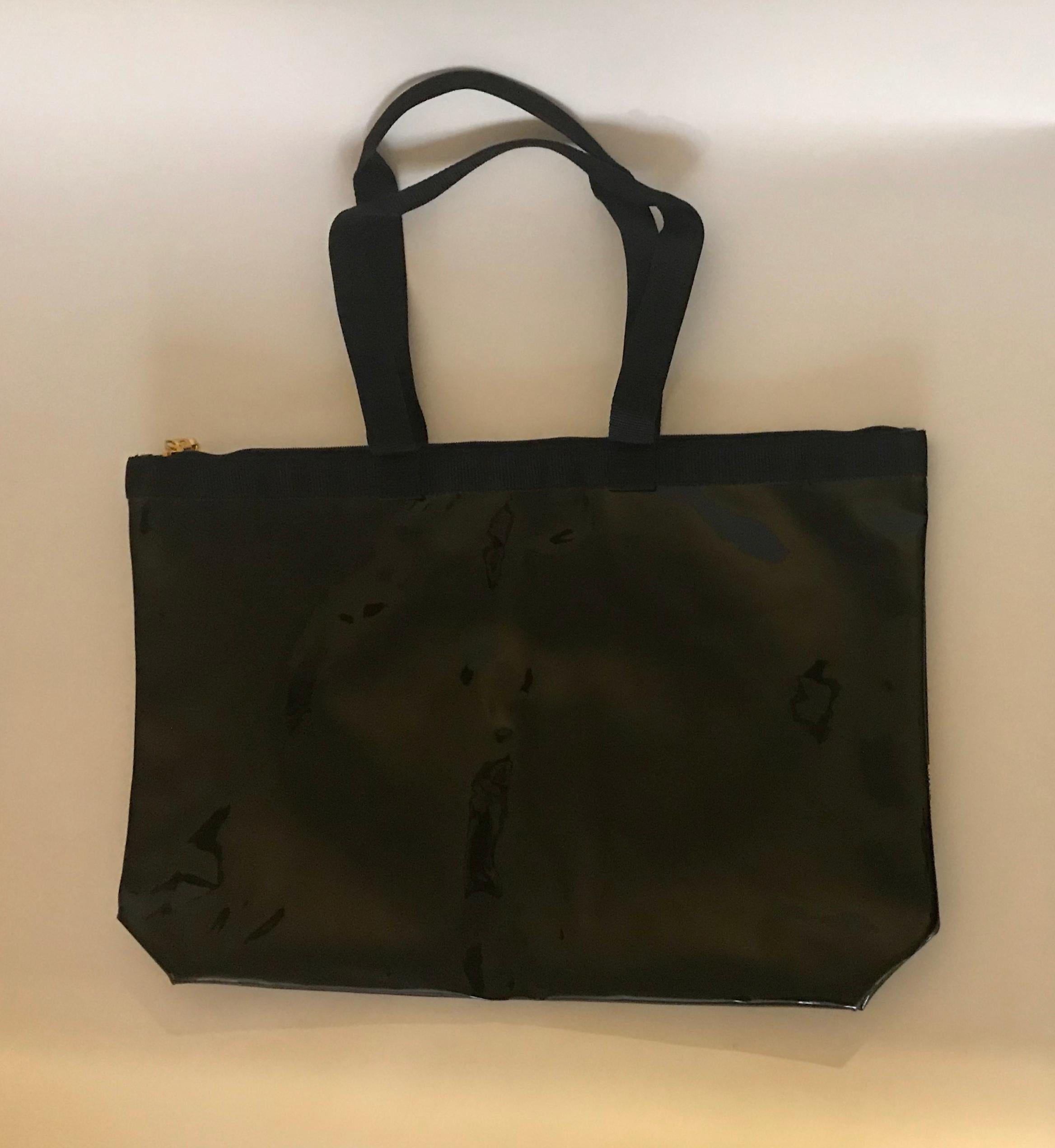 Moschino Vintage Redwall No To Racism Smiley Face Black Patent Tote Bag In Excellent Condition In San Francisco, CA
