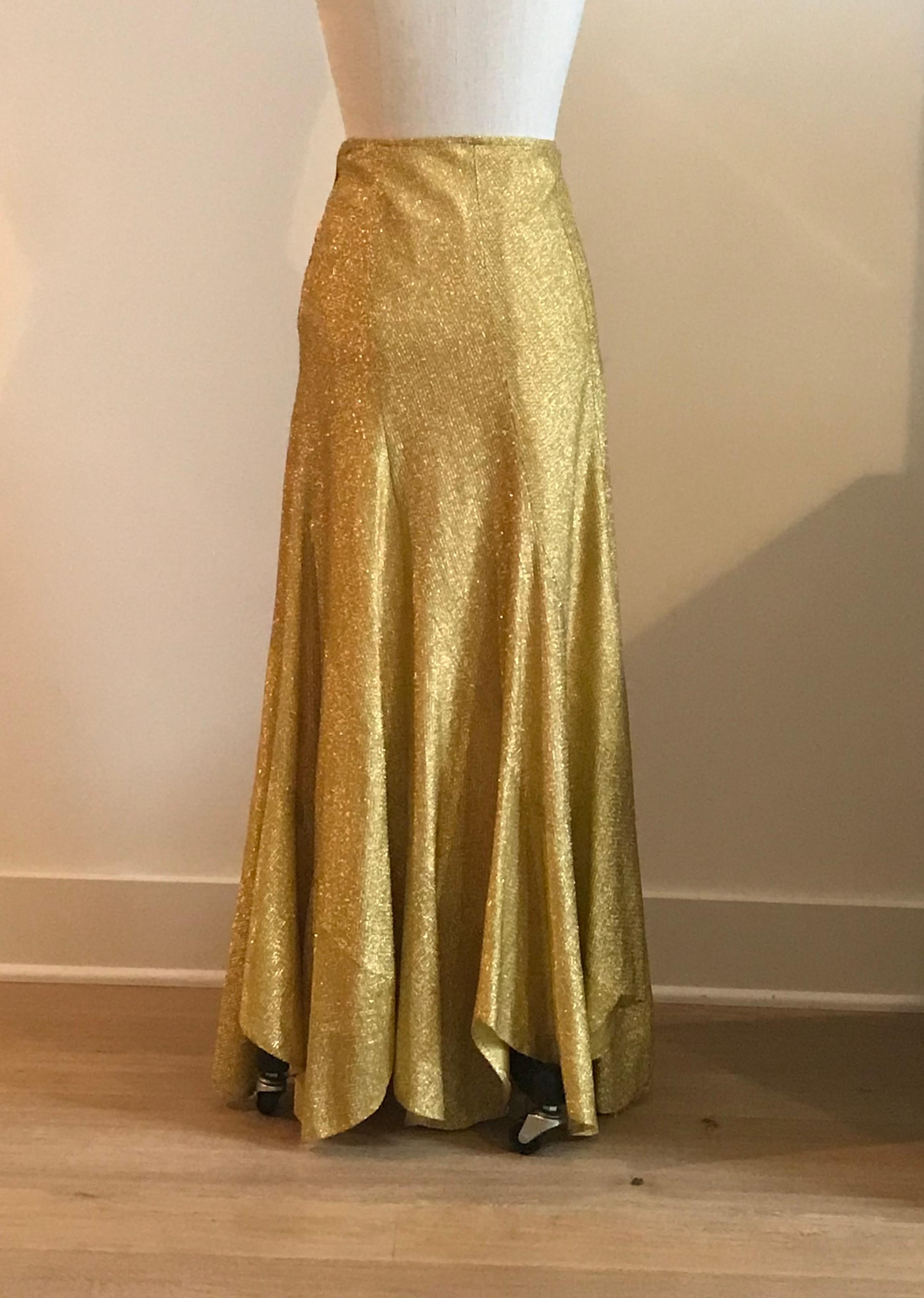 Beverly Paige Vintage Metallic Gold Lurex Maxi Skirt, 1970s  In Good Condition In San Francisco, CA