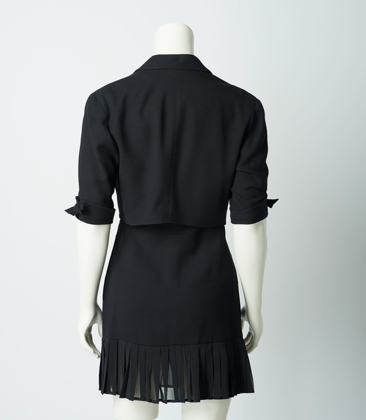 Claude Montana 1980s Black Skirt Suit Mini Dress and Cropped Jacket In Excellent Condition In San Francisco, CA