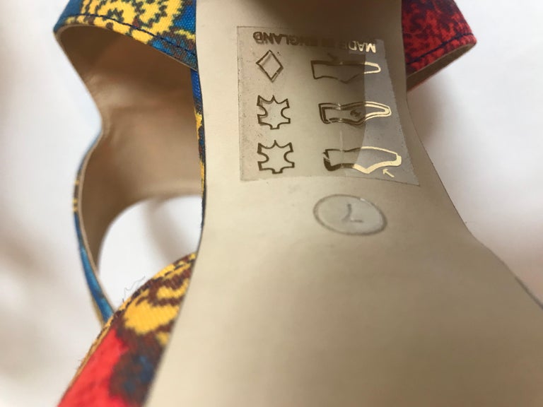 Vivienne Westwood Tea Garden Print Blue Gold and Red Platform Sandals