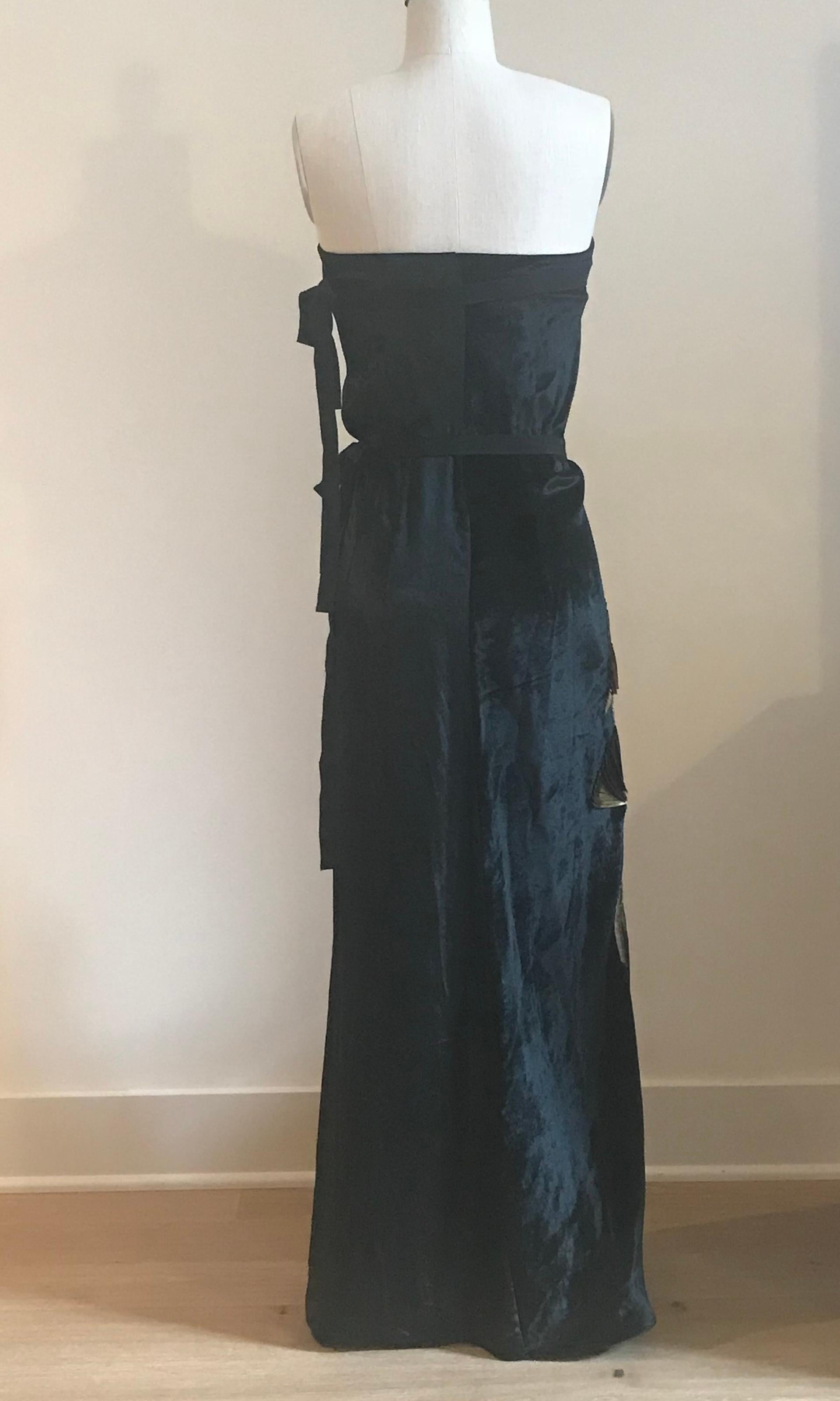 Attico Black Strapless Velvet Gold Embellished Tie Wrap Maxi Dress Gown  In New Condition In San Francisco, CA
