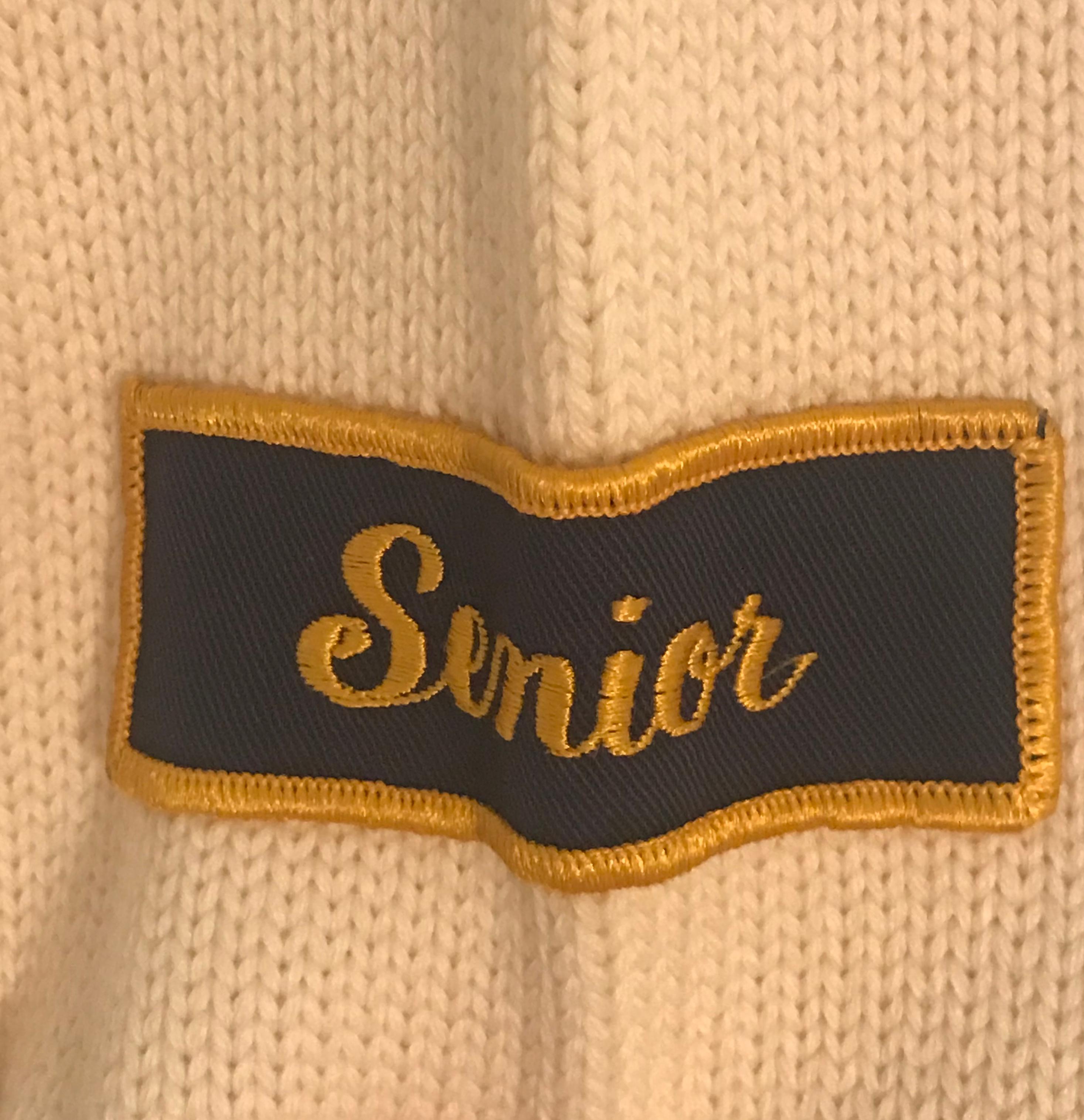 Cream and Yellow Letter Sweater GBS Booster Senior Logan Mills Knit, 1950s  In Good Condition In San Francisco, CA