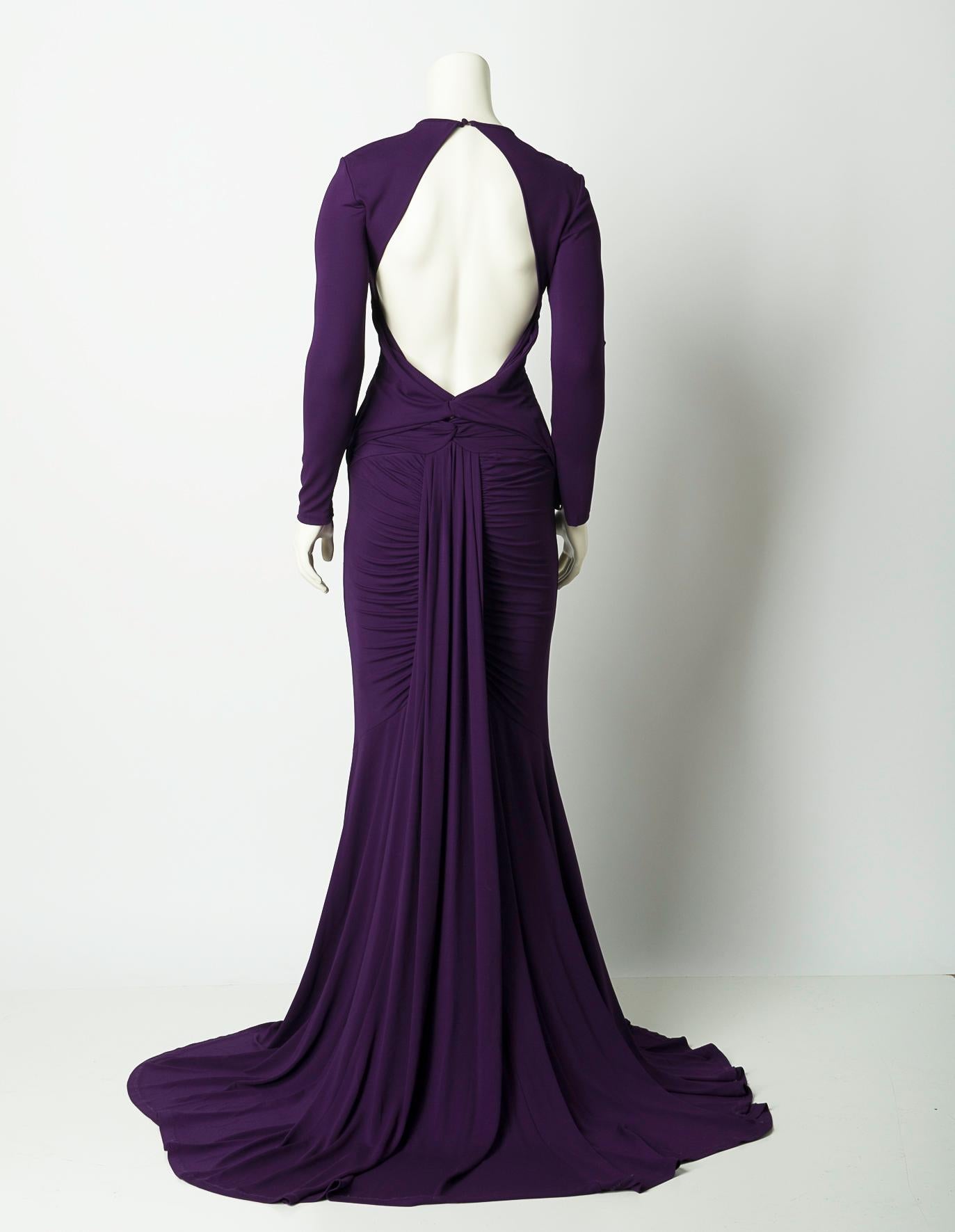 purple long sleeve gown