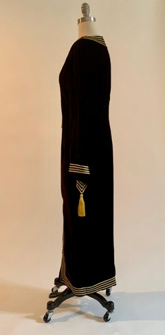 Moschino Couture 1990s Purple Velvet Caftan Dress with Gold Trim and Tassels