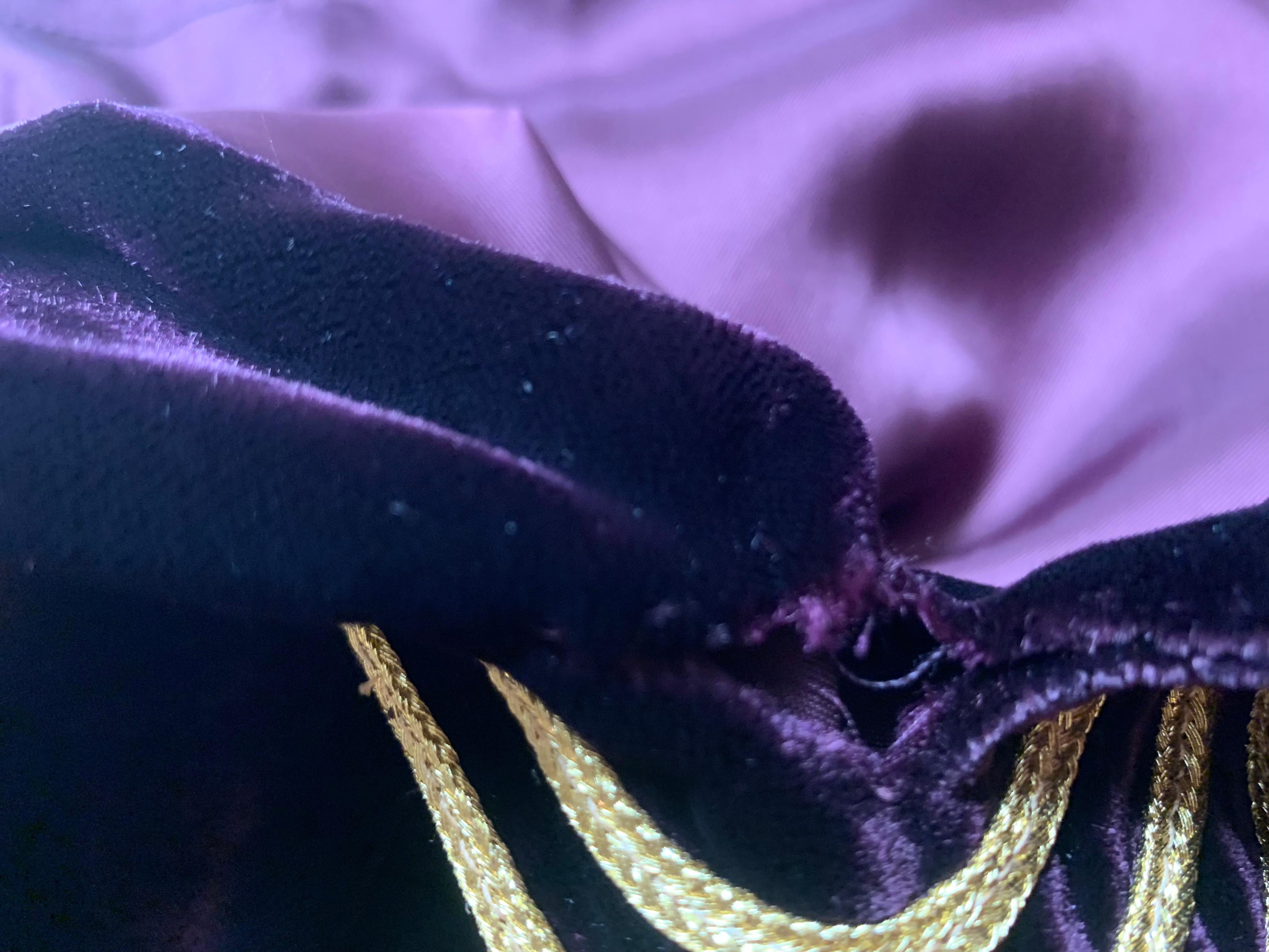 Moschino Couture 1990s Purple Velvet Caftan Dress with Gold Trim and Tassels 2