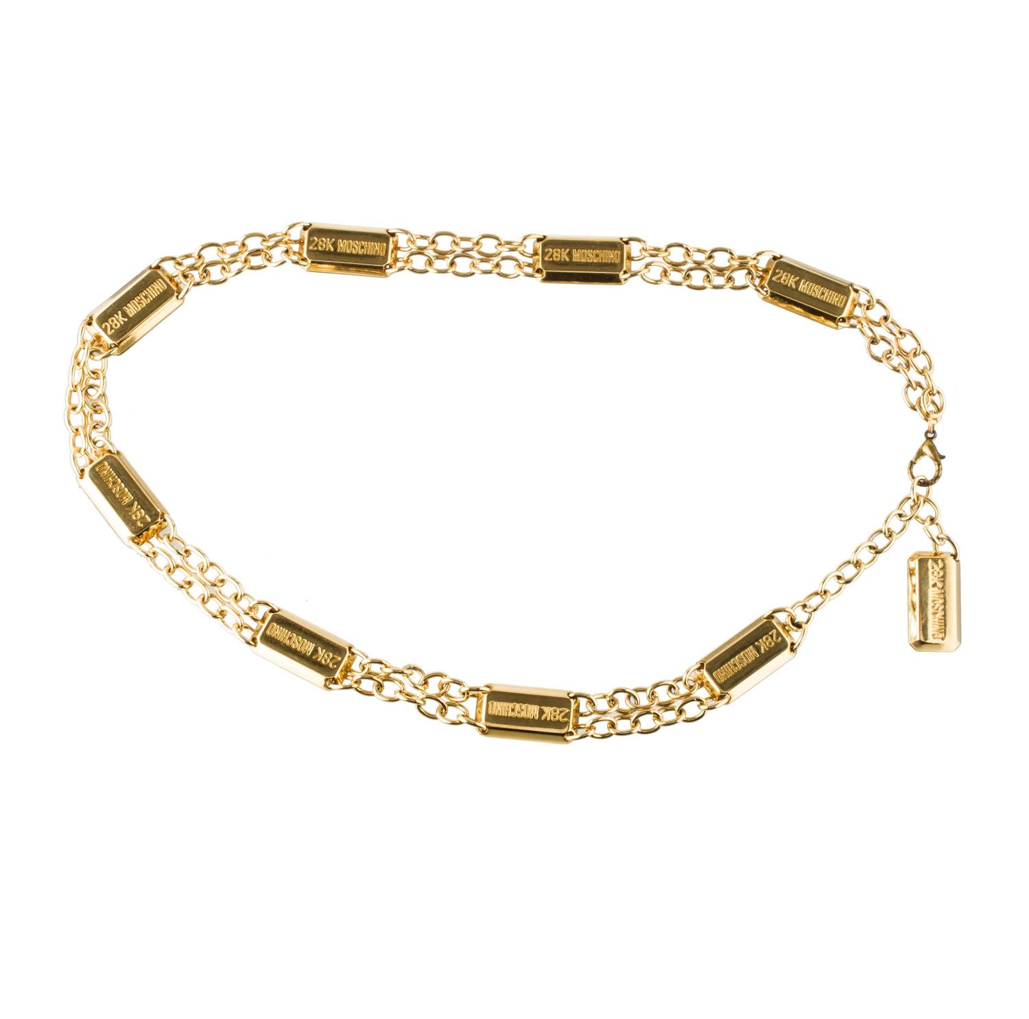 Moschino 90s Redwall '28k Moschino' Gold Bar Chain Belt For Sale at 1stdibs