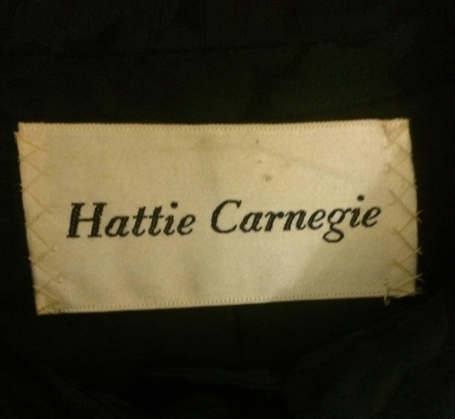 Hattie Carnegie 50s/60s Black Floral Silk Jacquard Coat Dress In Excellent Condition In San Francisco, CA