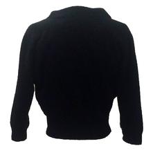 Schiaparelli 60s Black Collared Cardigan Sweater with Pink Feather Applique