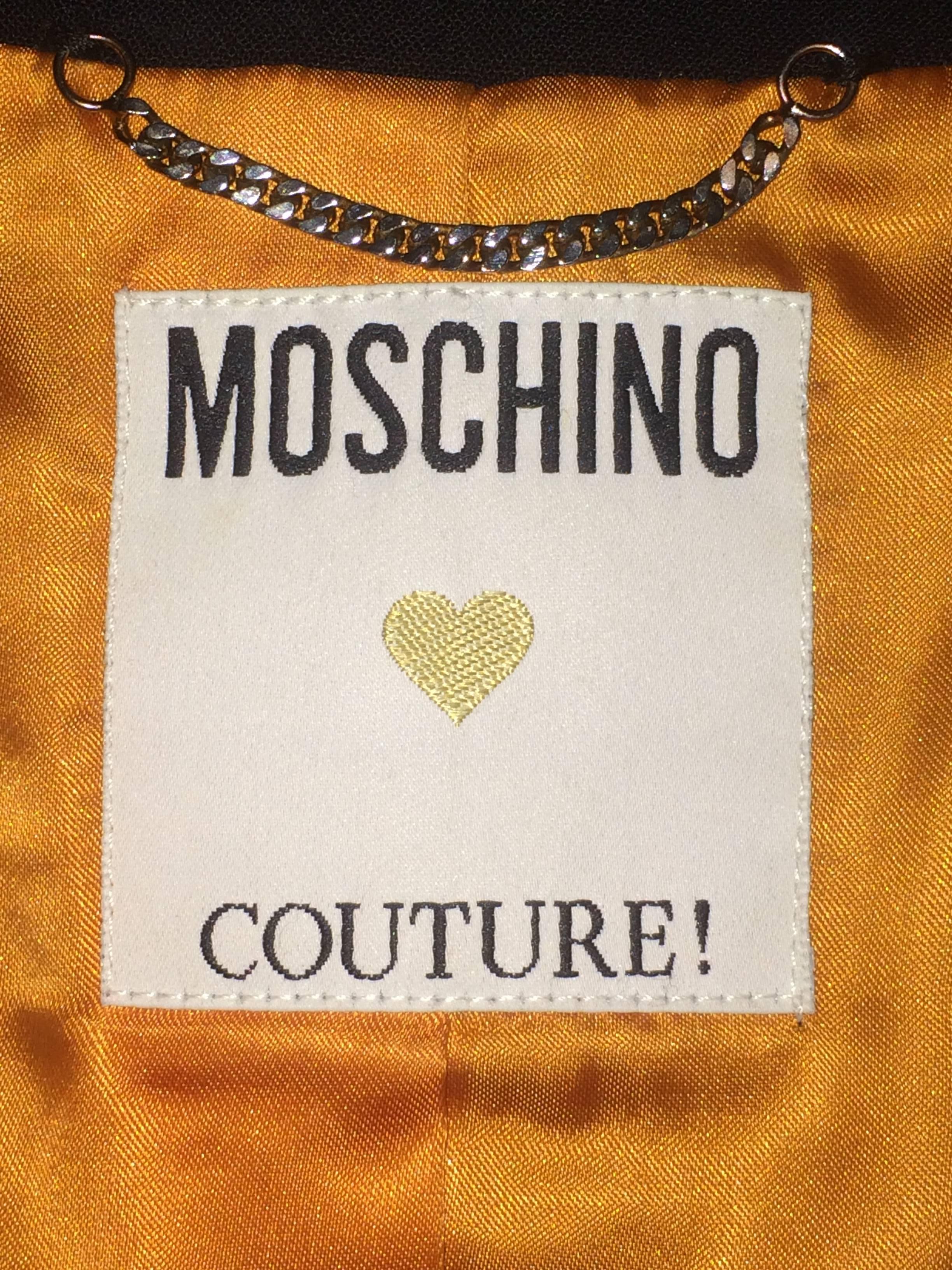 Moschino Couture! 1988 Black Wool Patchwork Embellished Jacket In Good Condition In San Francisco, CA