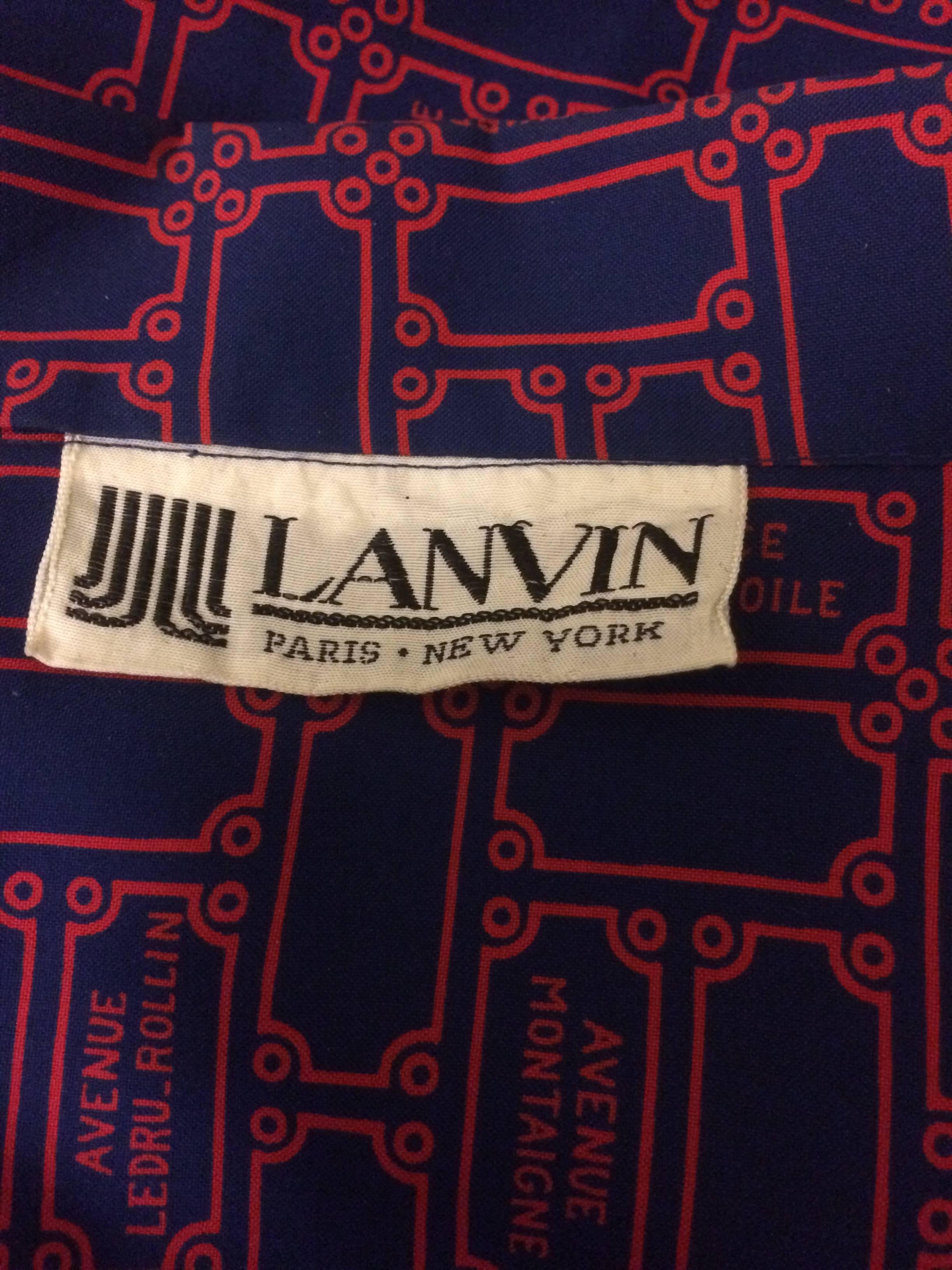 Lanvin 1970s Paris Street Signs Blue & Red Shirt Dress  In Excellent Condition In San Francisco, CA